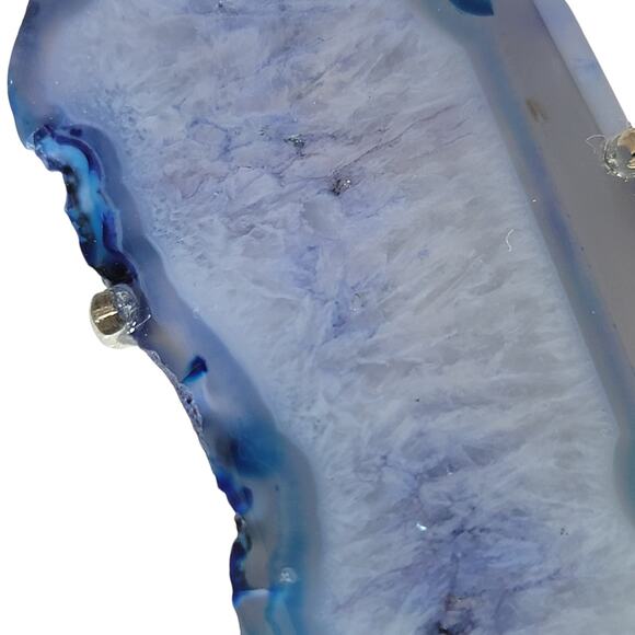 Blue Agate Slice Pendant – Sterling Silver Handmade 3" Crystal Necklace - Picture 8 of 12